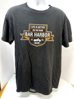 Bar Harbor Maine T-shirt Mens Large Black Short Sleeve Biker Motorcycle